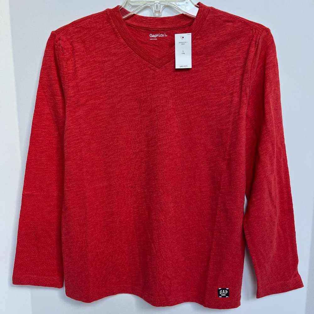 GAP KIDS Boys T-Shirt Size L/10 NWT Red Long Sleeve V-Neck 7 Color Options